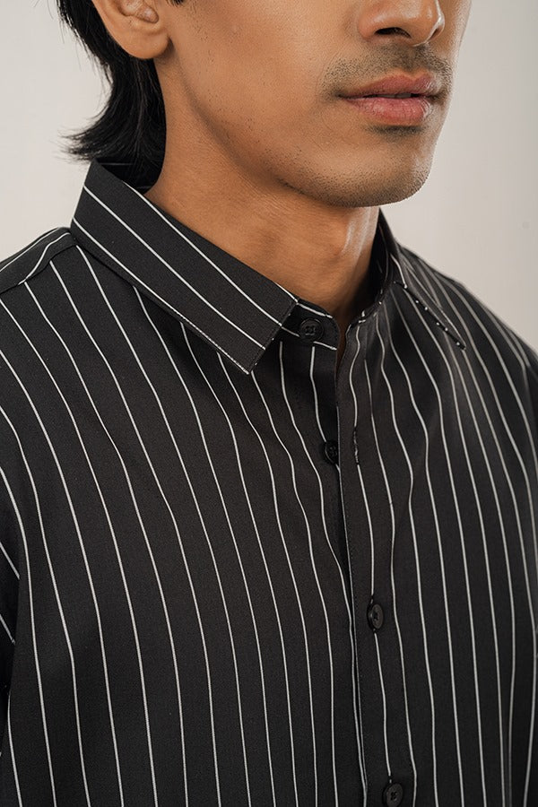 Formal Striped Black Shirt FS-0615