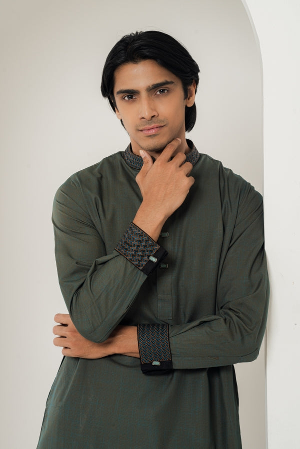 Chevron Leaf Green panjabi-0509