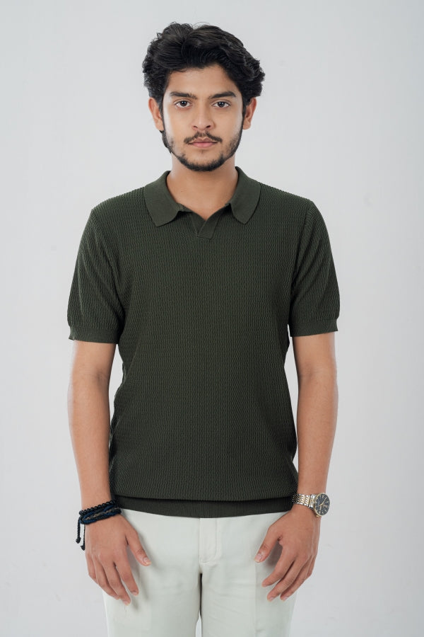 Voguish Vneck Olive Polo Shirt PS-0297