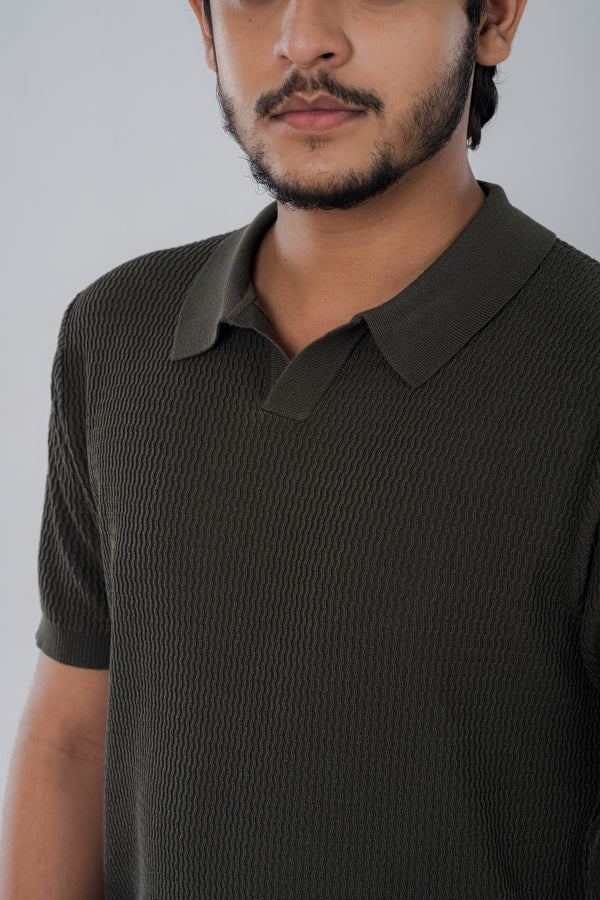 Voguish Vneck Olive Polo Shirt PS-0297