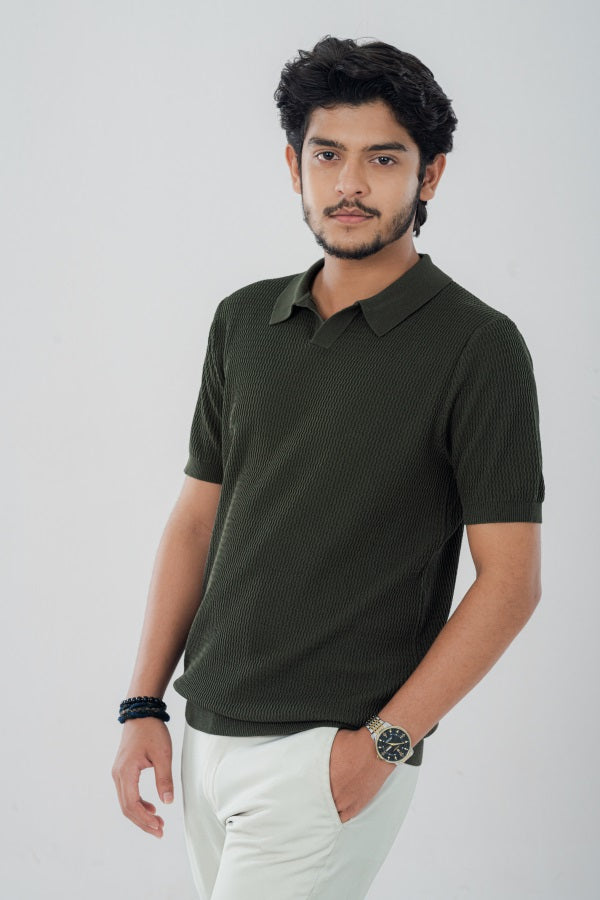 Voguish Vneck Olive Polo Shirt PS-0297