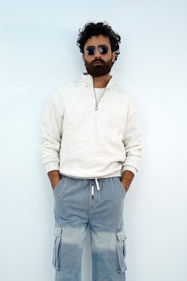 Ace White Zip SweatShirt SS-3327 SPLAYD