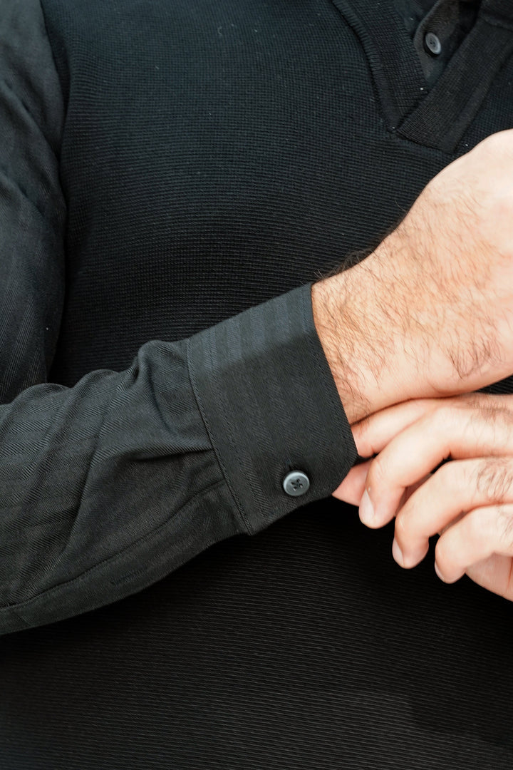 Lapel Faux Black Sweater LFSW-3513 SPLAYD