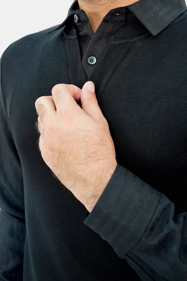 Lapel Faux Black Sweater LFSW-3513 SPLAYD