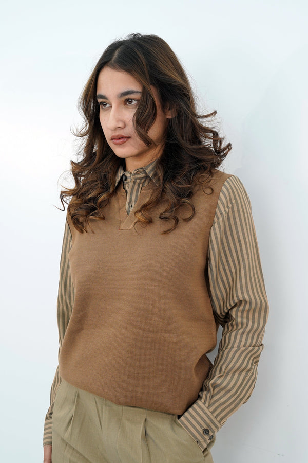 Lapel Faux Brown Sweater LFSW-3511 SPLAYD