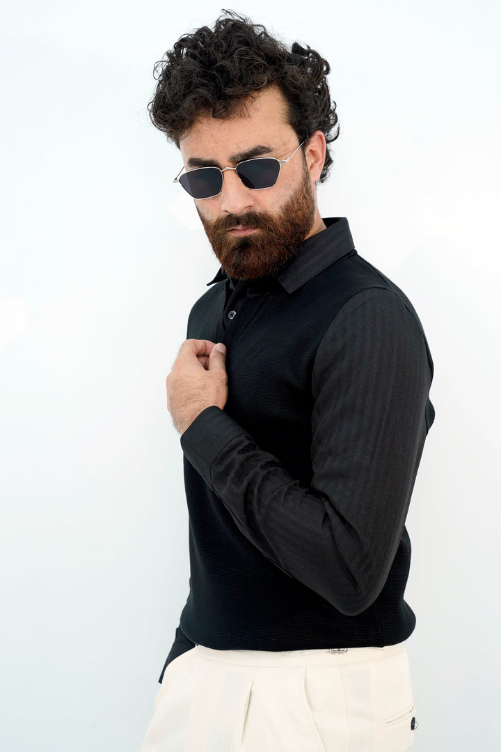 Lapel Faux Black Sweater LFSW-3513 SPLAYD