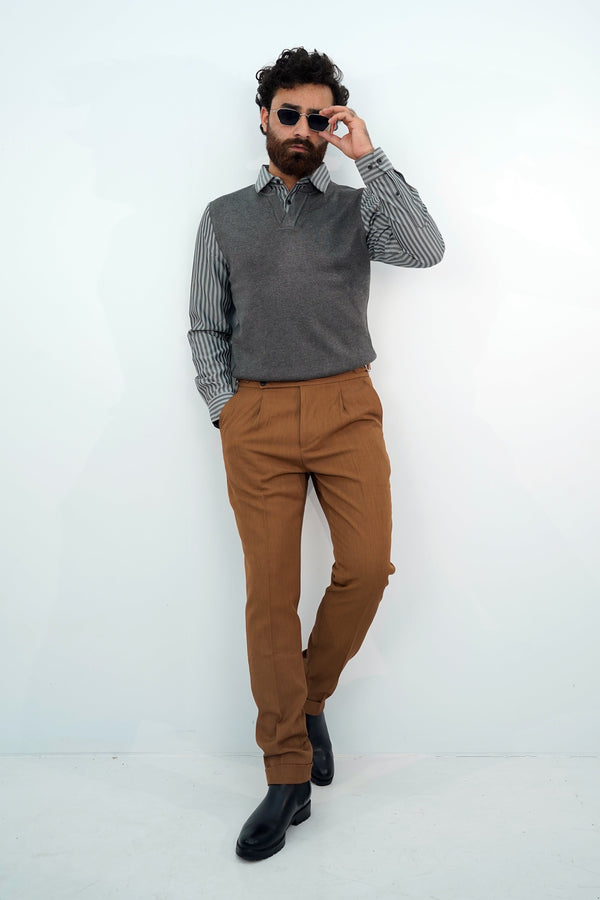 Lapel Faux Gray Sweater LFSW-3512 SPLAYD