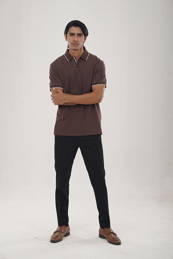Vneck Umber Brown Polo Shirt PS-0268 SPLAYD
