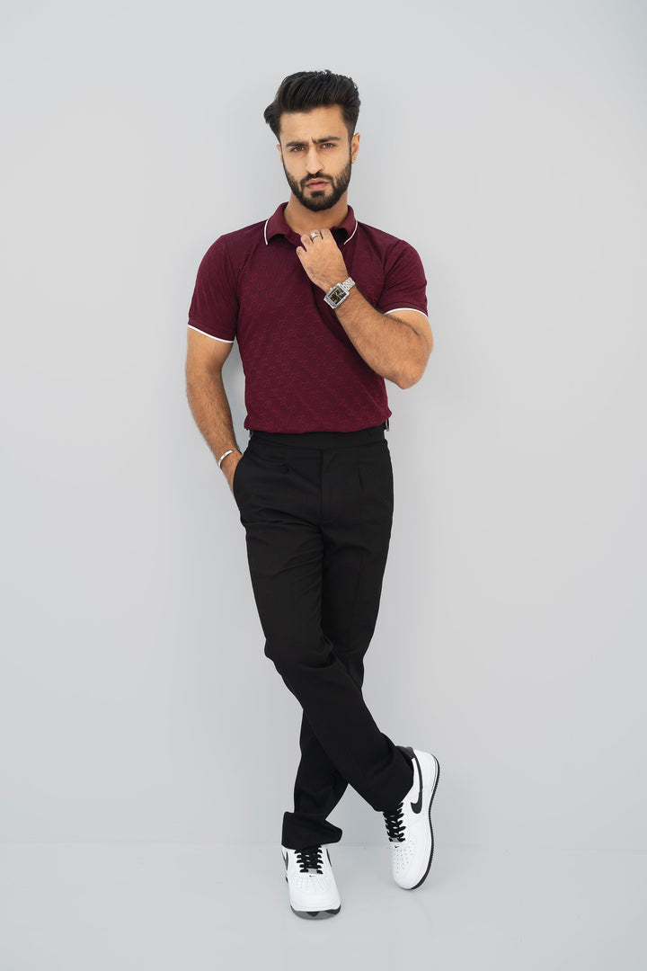 Textured Knitted Maroon Polo Shirt PS-2052 SPLAYD