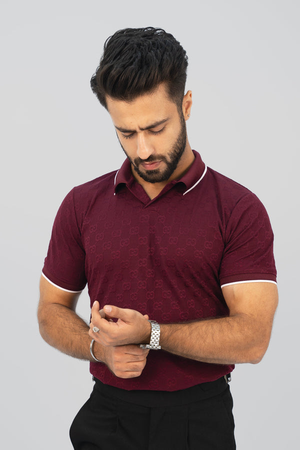 Textured Knitted Maroon Polo Shirt PS-2052 SPLAYD