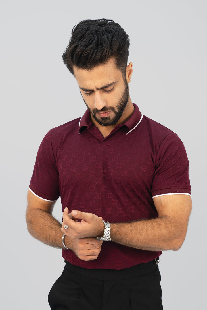 Textured Knitted Maroon Polo Shirt PS-2052 SPLAYD