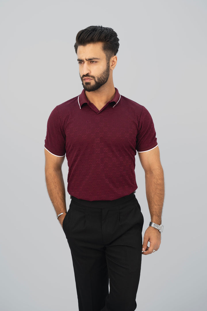Textured Knitted Maroon Polo Shirt PS-2052 SPLAYD