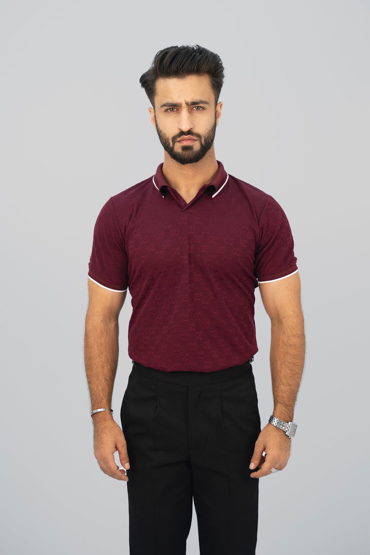 Textured Knitted Maroon Polo Shirt PS-2052 SPLAYD
