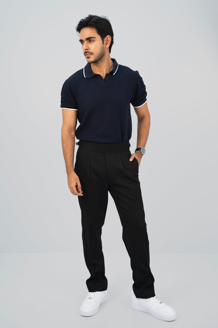 Textured Knitted Navy Polo Shirt PS-2027 SPLAYD