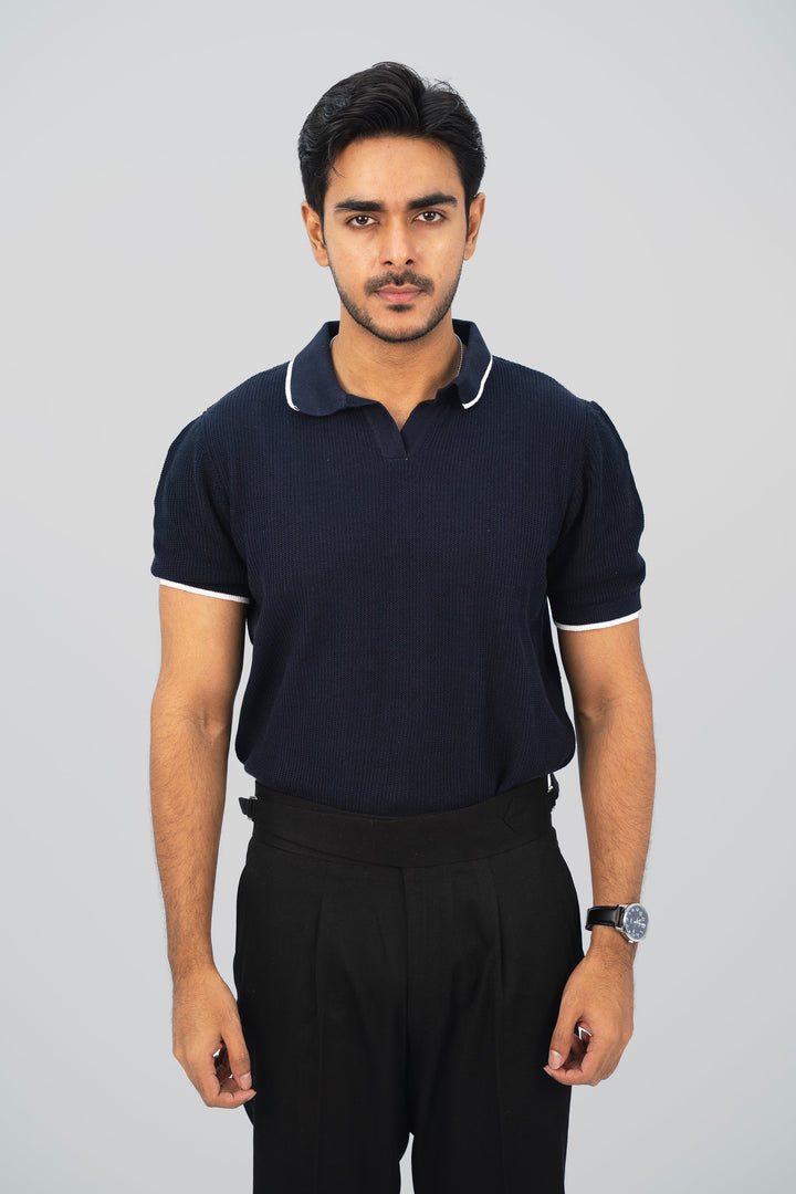 Textured Knitted Navy Polo Shirt PS-2027 SPLAYD