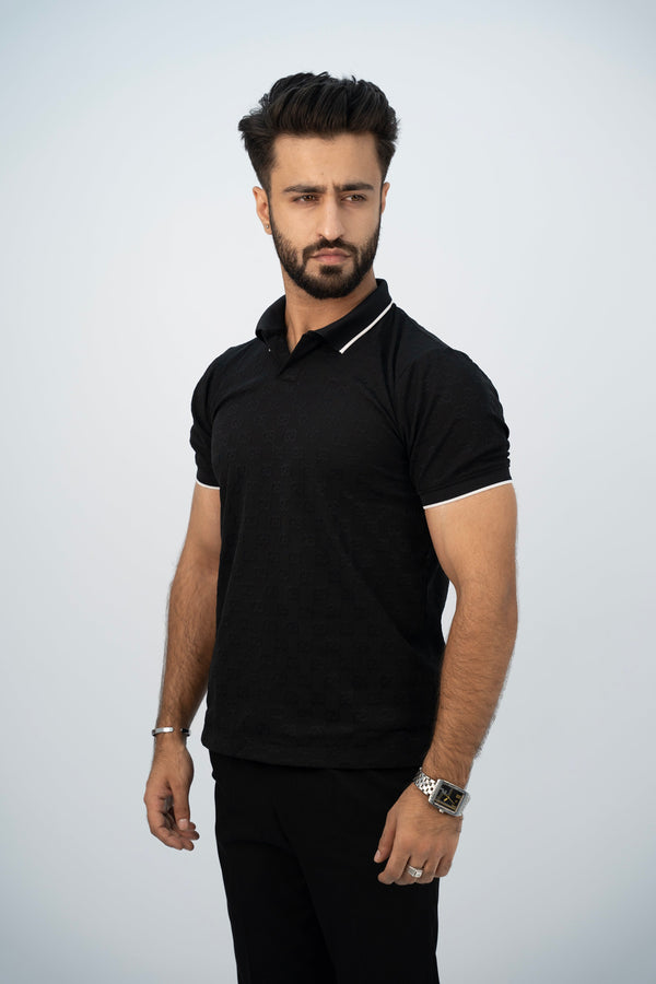 Textured Knitted Black Polo Shirt PS-2031 SPLAYD