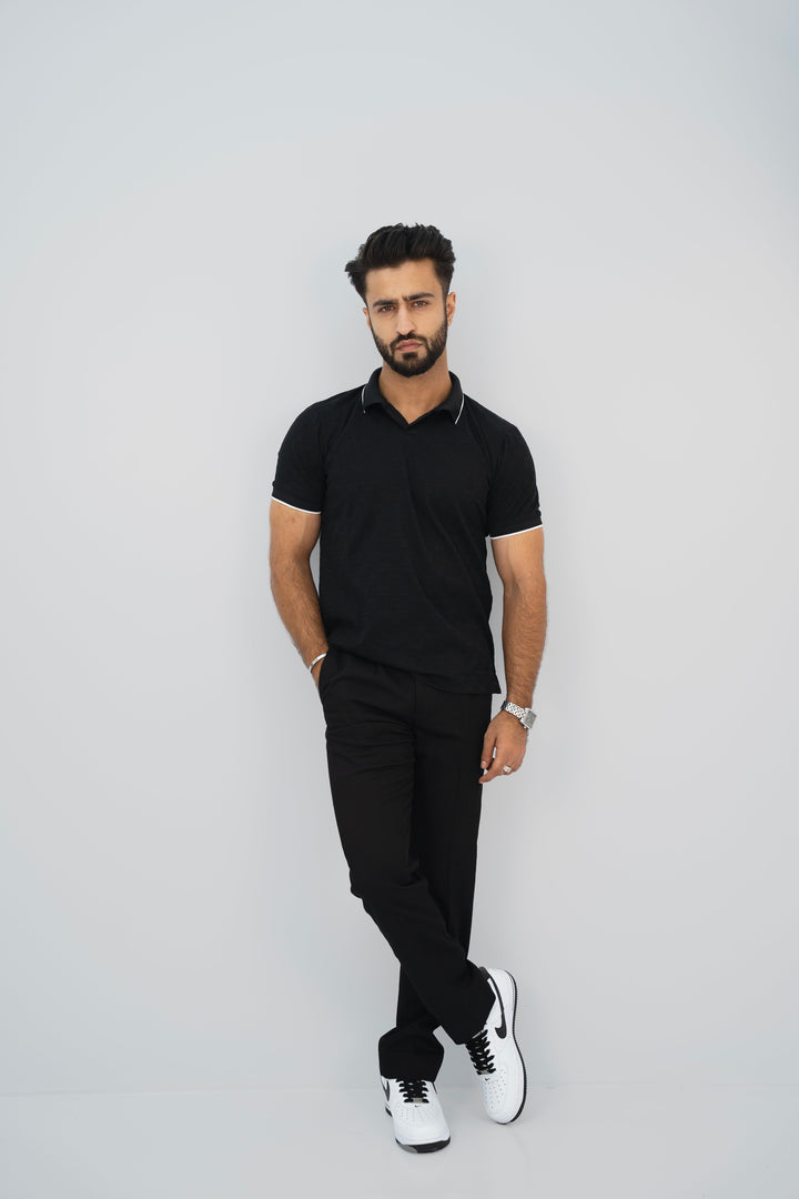 Textured Knitted Black Polo Shirt PS-2031 SPLAYD