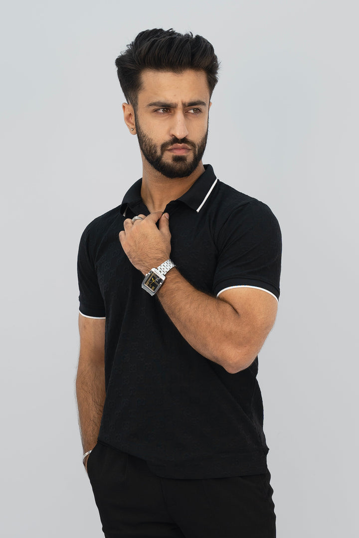Textured Knitted Black Polo Shirt PS-2031 SPLAYD