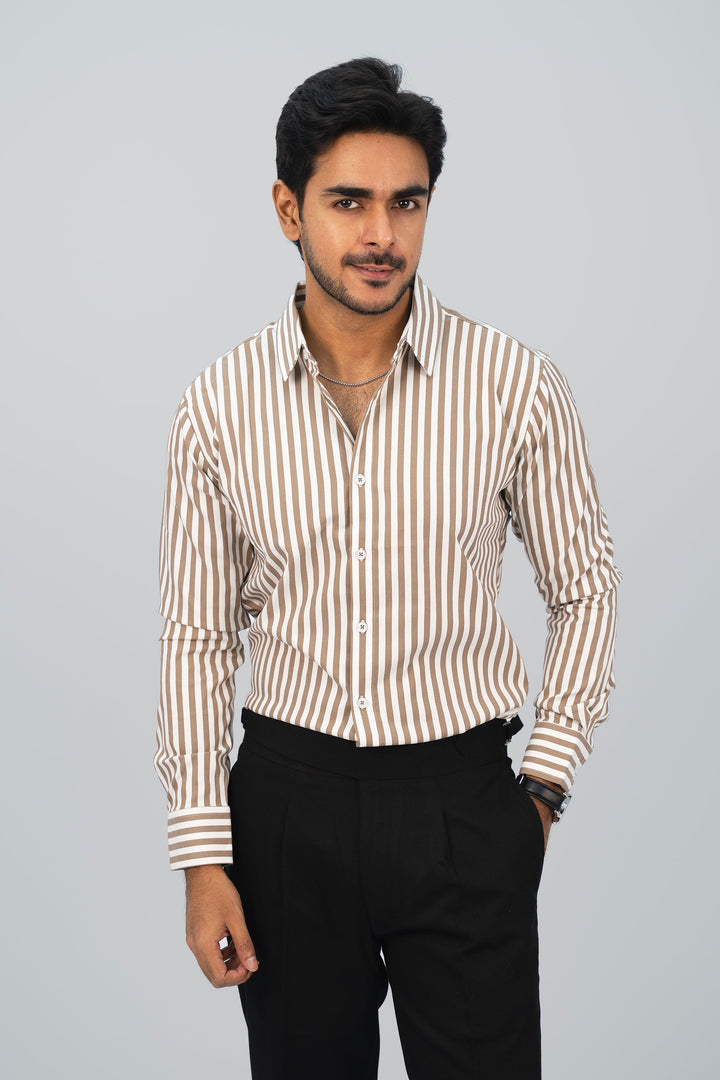 Formal Stripy Brown Shirt FS-2451 Splayd