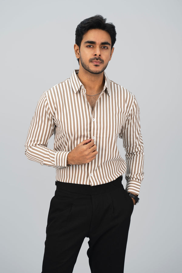 Formal Stripy Brown Shirt FS-2451 Splayd