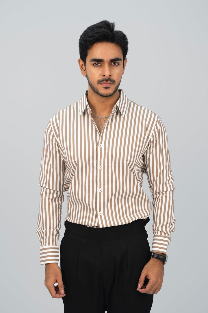 Formal Stripy Brown Shirt FS-2451 Splayd