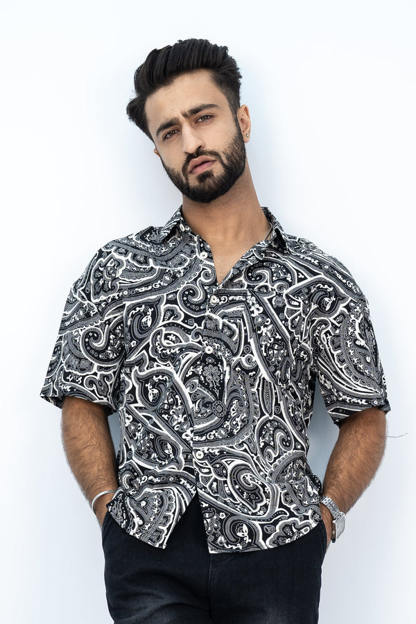 Paisely Black Half Shirt HS-2633 SPLAYD