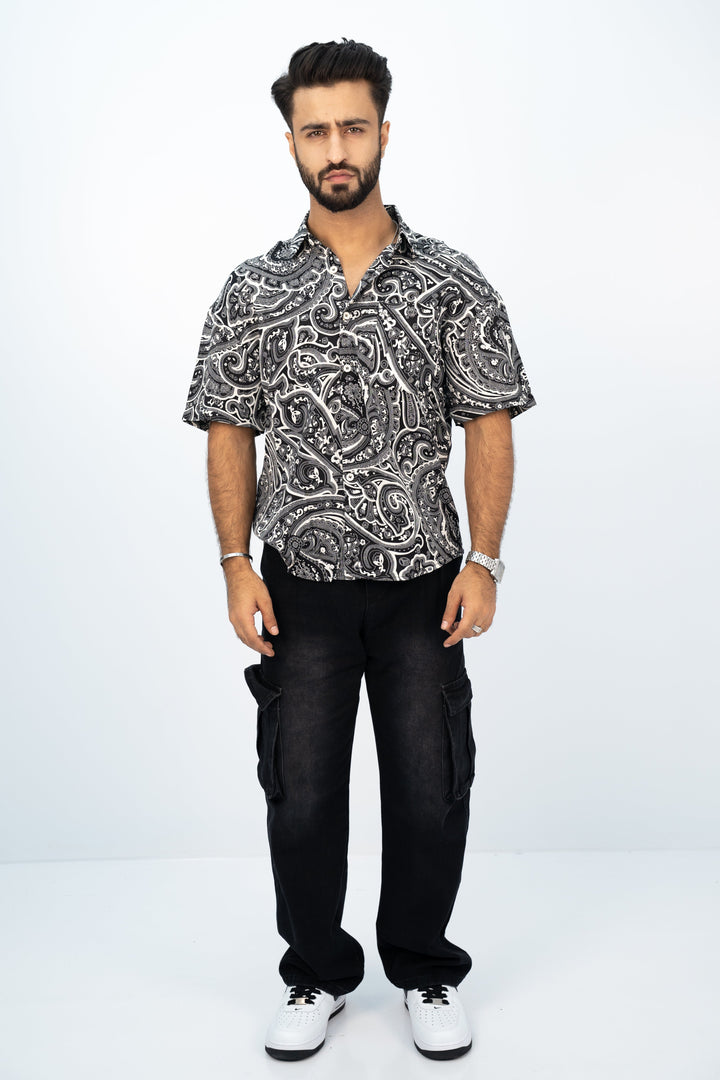 Paisely Black Half Shirt HS-2633 SPLAYD