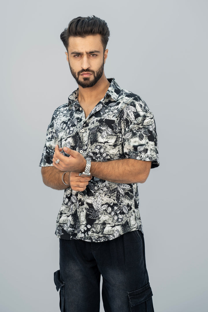 Leaf Black Half Shirt HS-2634 SPLAYD