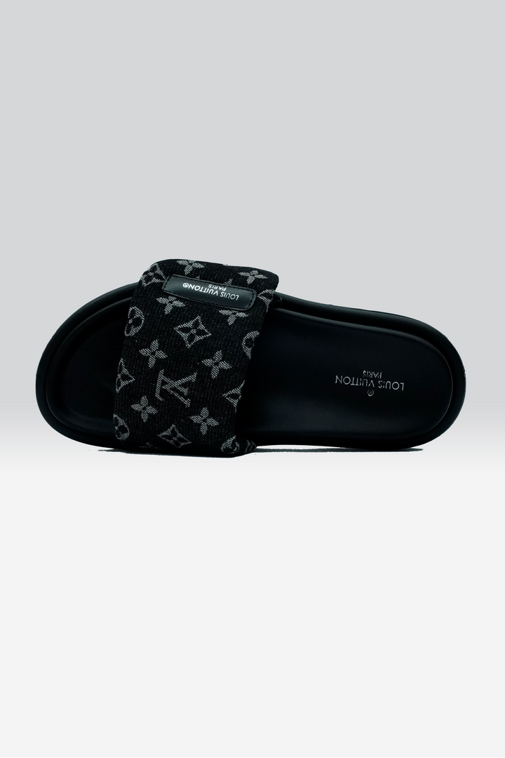 LV Pool Pillow Denim Black Slide SPLAYD