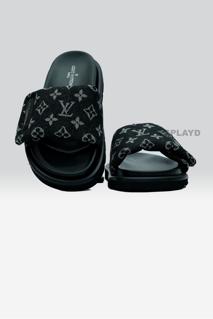 LV Pool Pillow Denim Black Slide SPLAYD