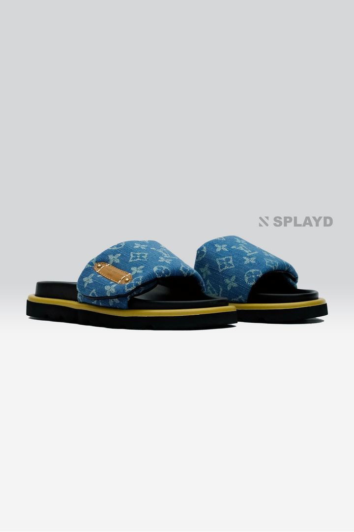 LV Pool Pillow Denim Blue Slide SPLAYD