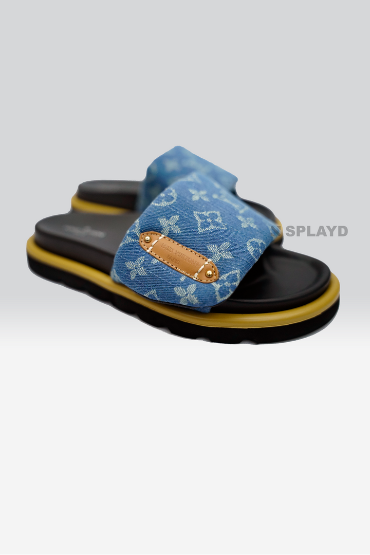LV Pool Pillow Denim Blue Slide SPLAYD