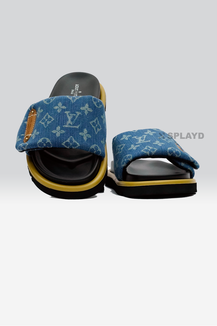 LV Pool Pillow Denim Blue Slide SPLAYD