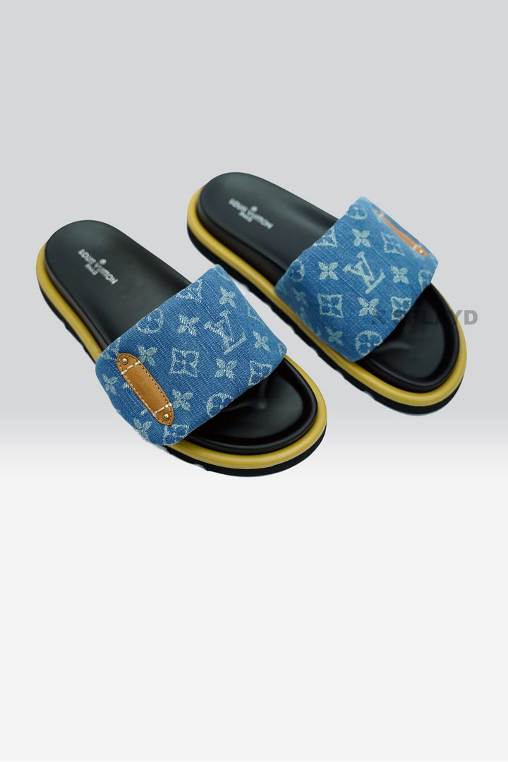 LV Pool Pillow Denim Blue Slide SPLAYD