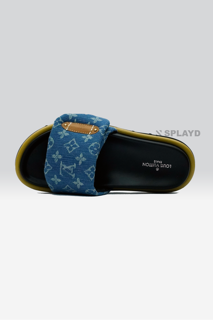 LV Pool Pillow Denim Blue Slide SPLAYD