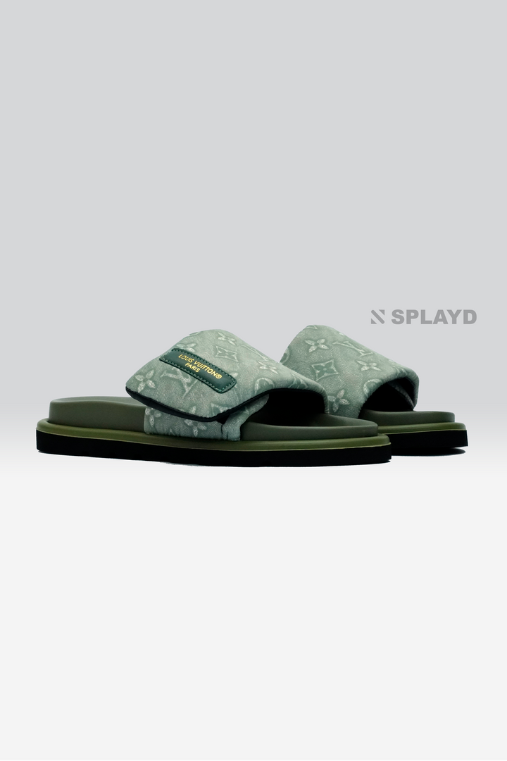 LV Pool Pillow Khaki Green Slide SPLAYD