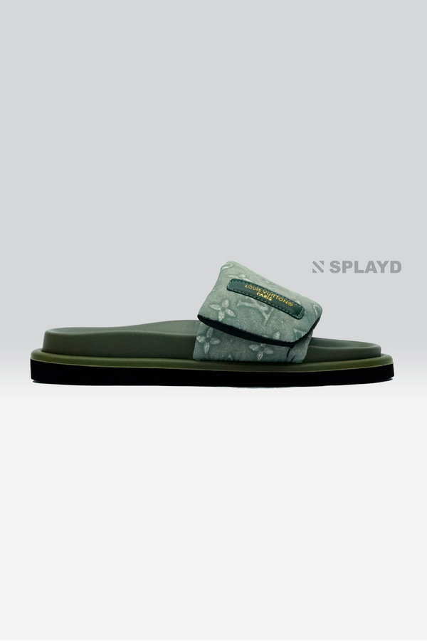 LV Pool Pillow Khaki Green Slide SPLAYD