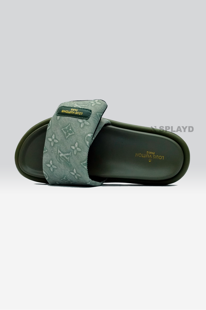 LV Pool Pillow Khaki Green Slide SPLAYD