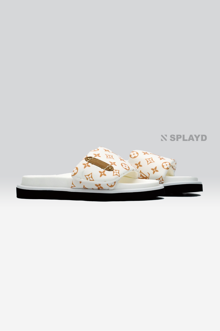 LV Pool Pillow White & Brown Slide SPLAYD