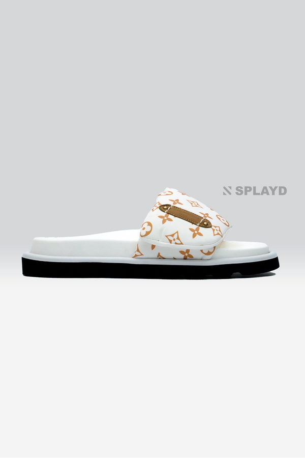 LV Pool Pillow White & Brown Slide SPLAYD