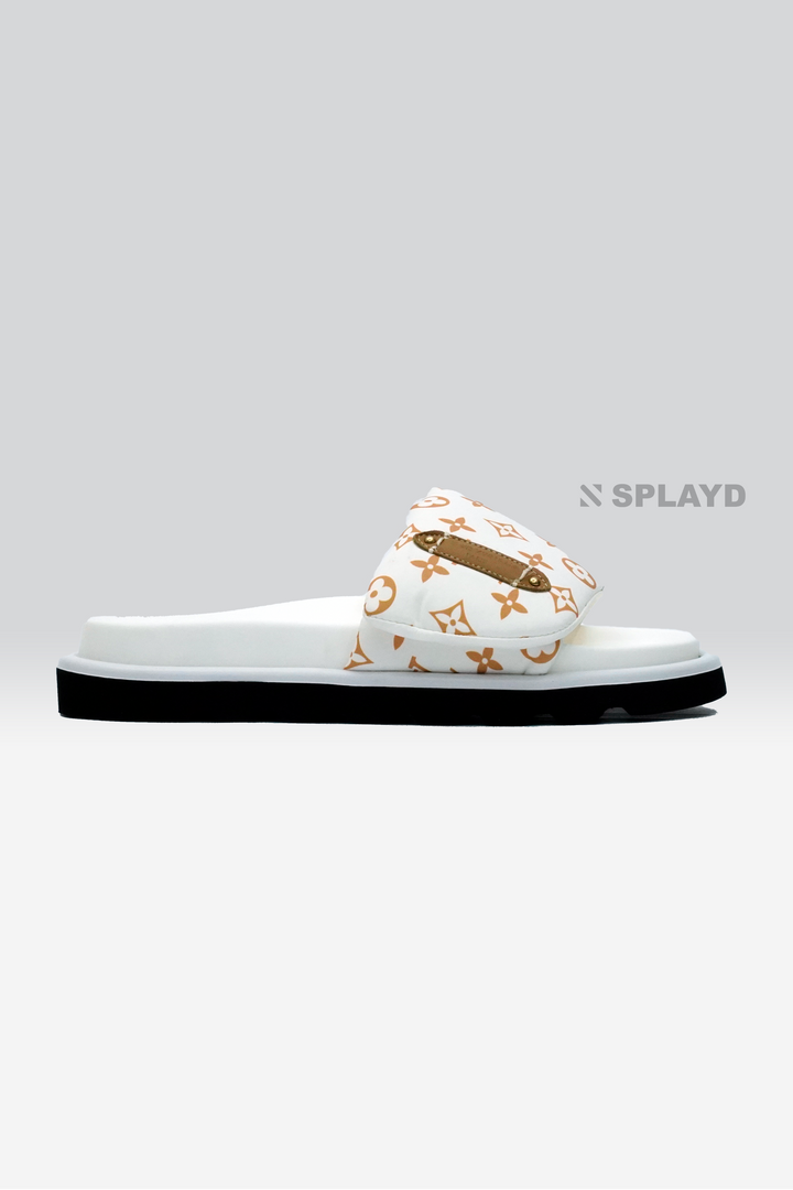 LV Pool Pillow White & Brown Slide SPLAYD