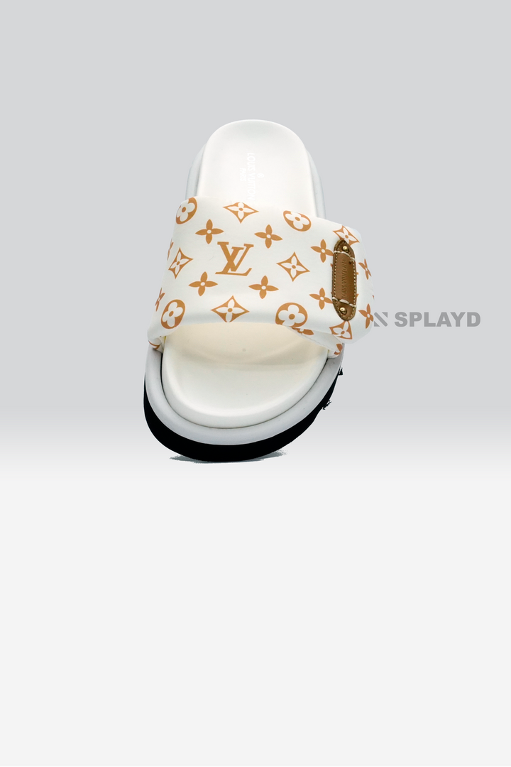 LV Pool Pillow White & Brown Slide SPLAYD
