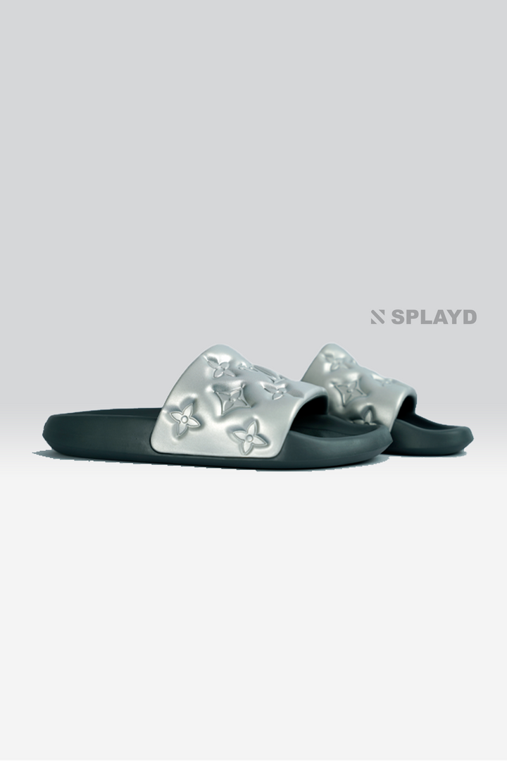 LV Waterfront Mule Silver Black Slide SPLAYD