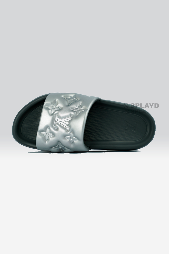 LV Waterfront Mule Silver Black Slide SPLAYD