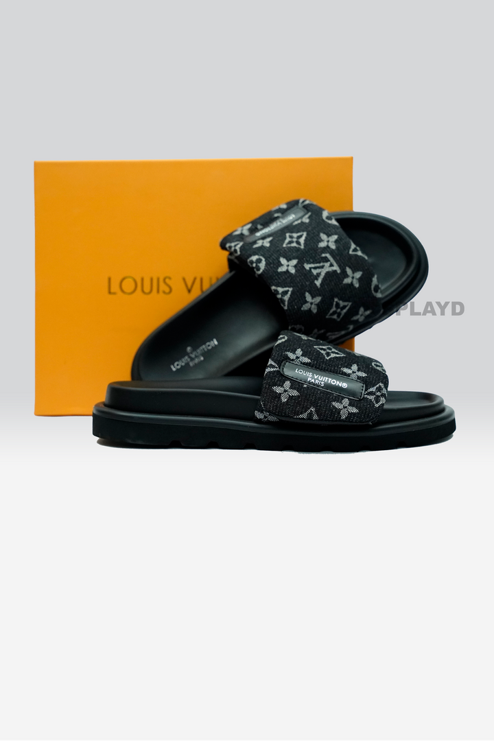 LV Pool Pillow Denim Black Slide SPLAYD