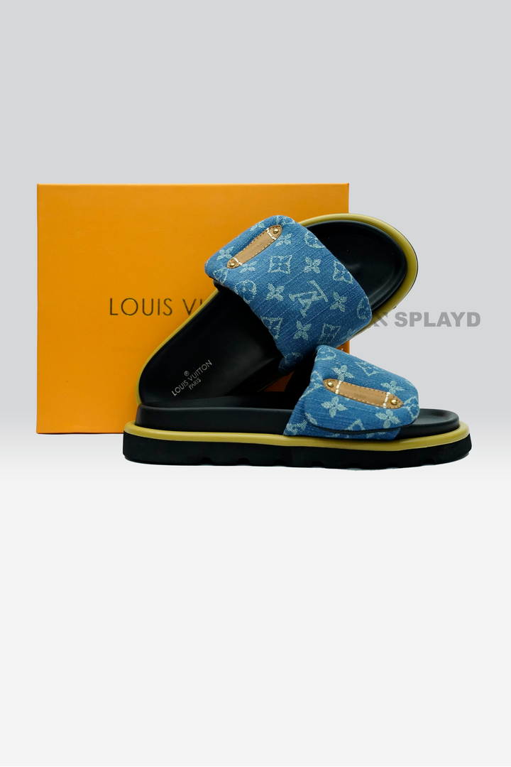 LV Pool Pillow Denim Blue Slide SPLAYD