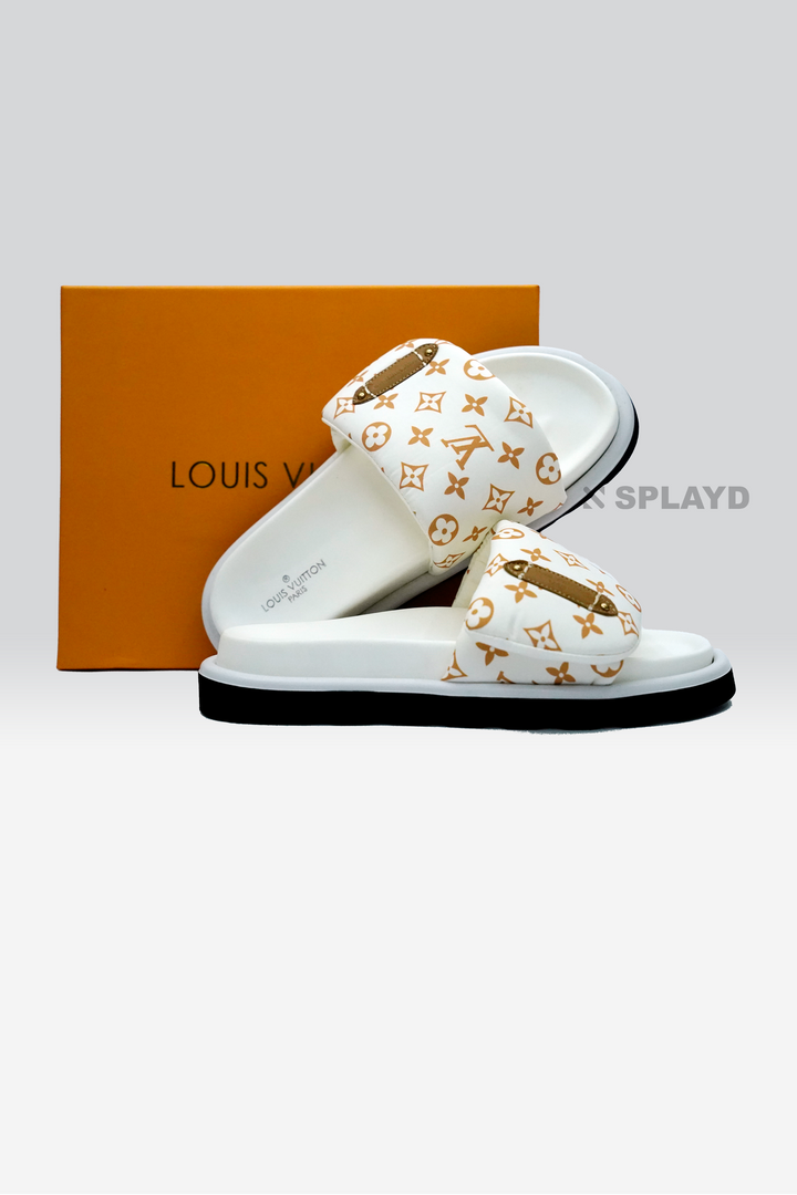 LV Pool Pillow White & Brown Slide SPLAYD