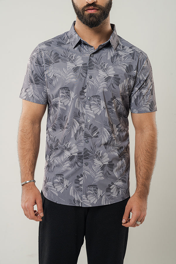 Floral Print Ash Gray Black Shirt FS-0623 SPLAYD
