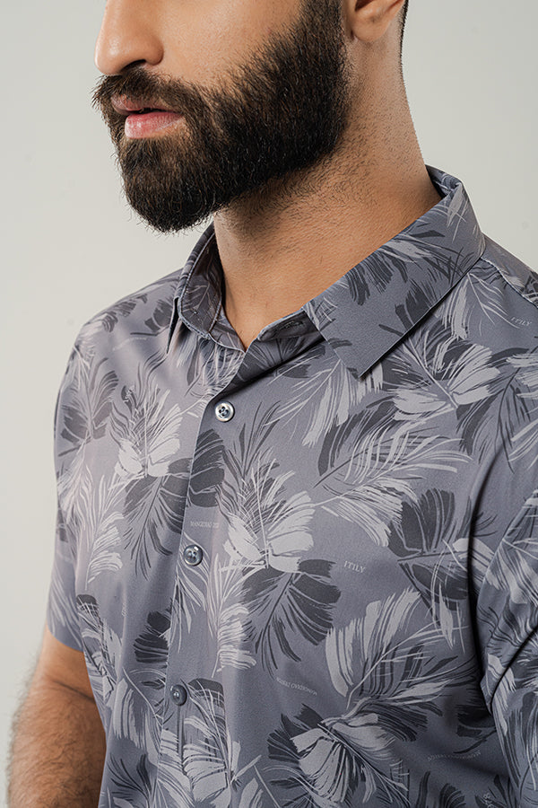 Floral Print Ash Gray Black Shirt FS-0623 SPLAYD