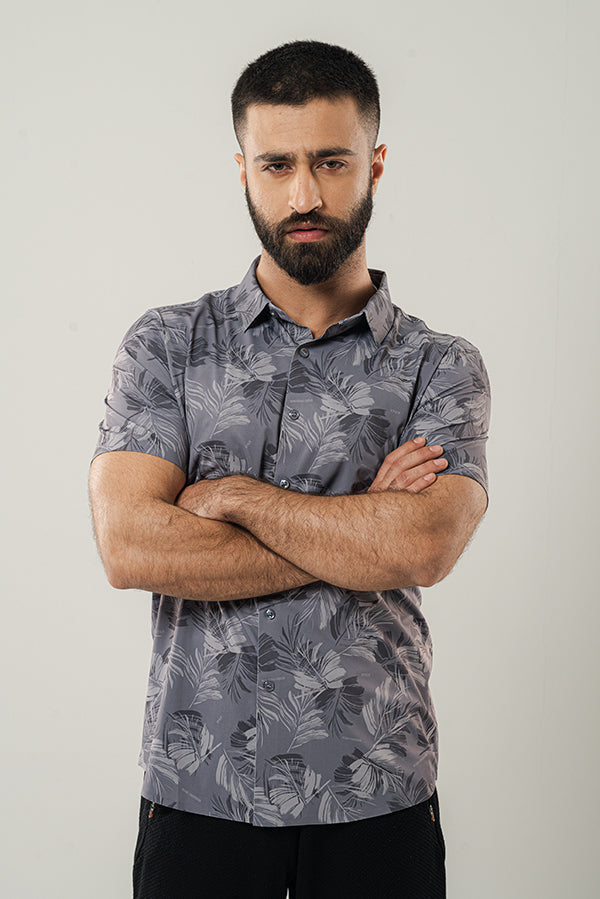 Floral Print Ash Gray Black Shirt FS-0623 SPLAYD